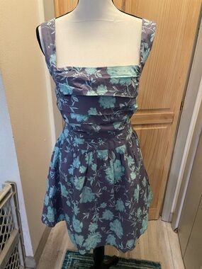 Free People Floral Square-Neck Midi Dress in Teal and Gray